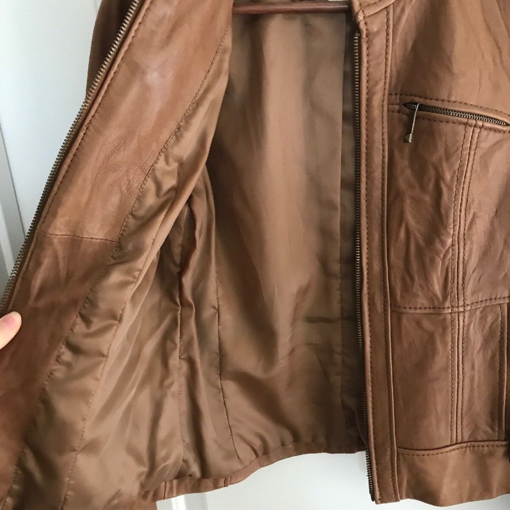 Michael Kors Women’s Soft Leather Moto Full Zip Brown Tan Jacket Size Small - Picture 5 of 7